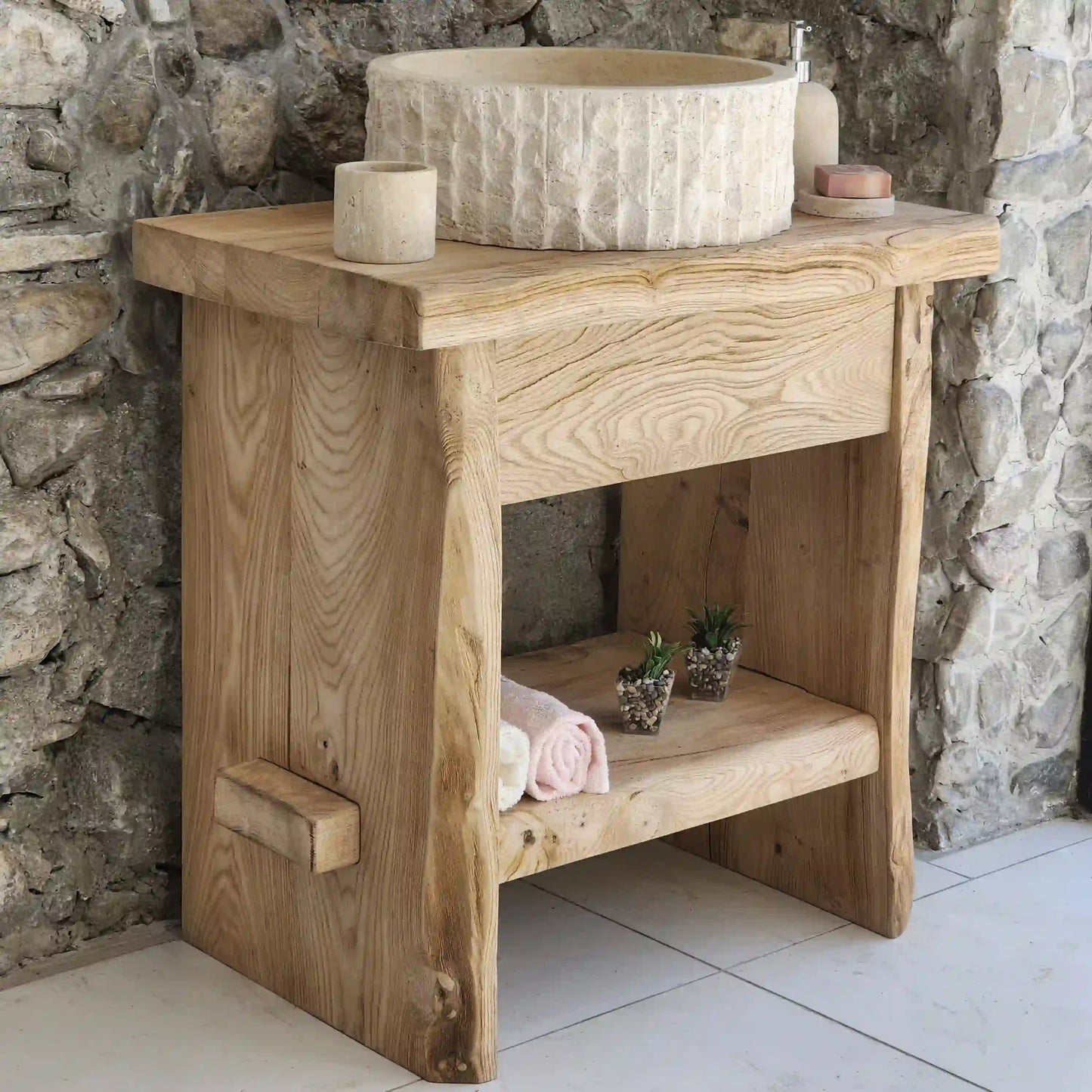 Rustic Bathroom Chestnut Vanity - Solid Live Edge Wood Vanities