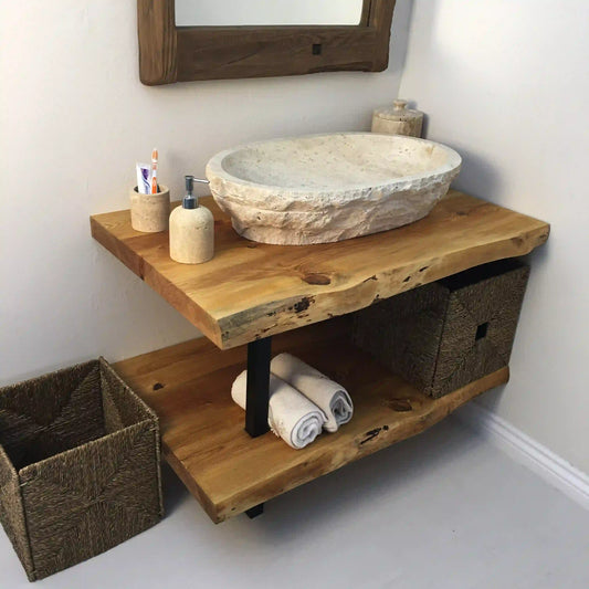 Rustic Bathroom Live Edge Vanities - Farmhouse Wood Slab Vanity