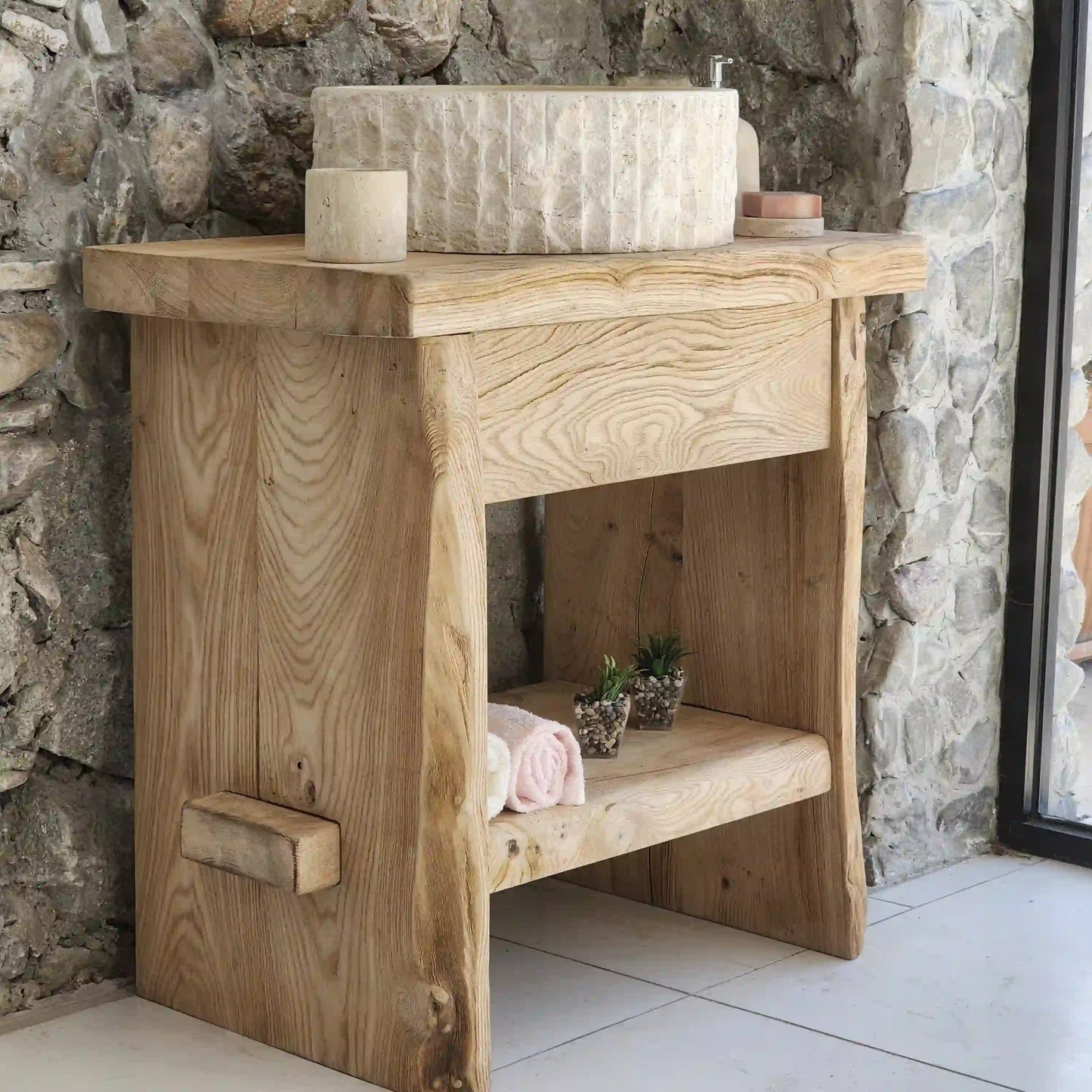 Rustic Bathroom Chestnut Vanity - Solid Live Edge Wood Vanities