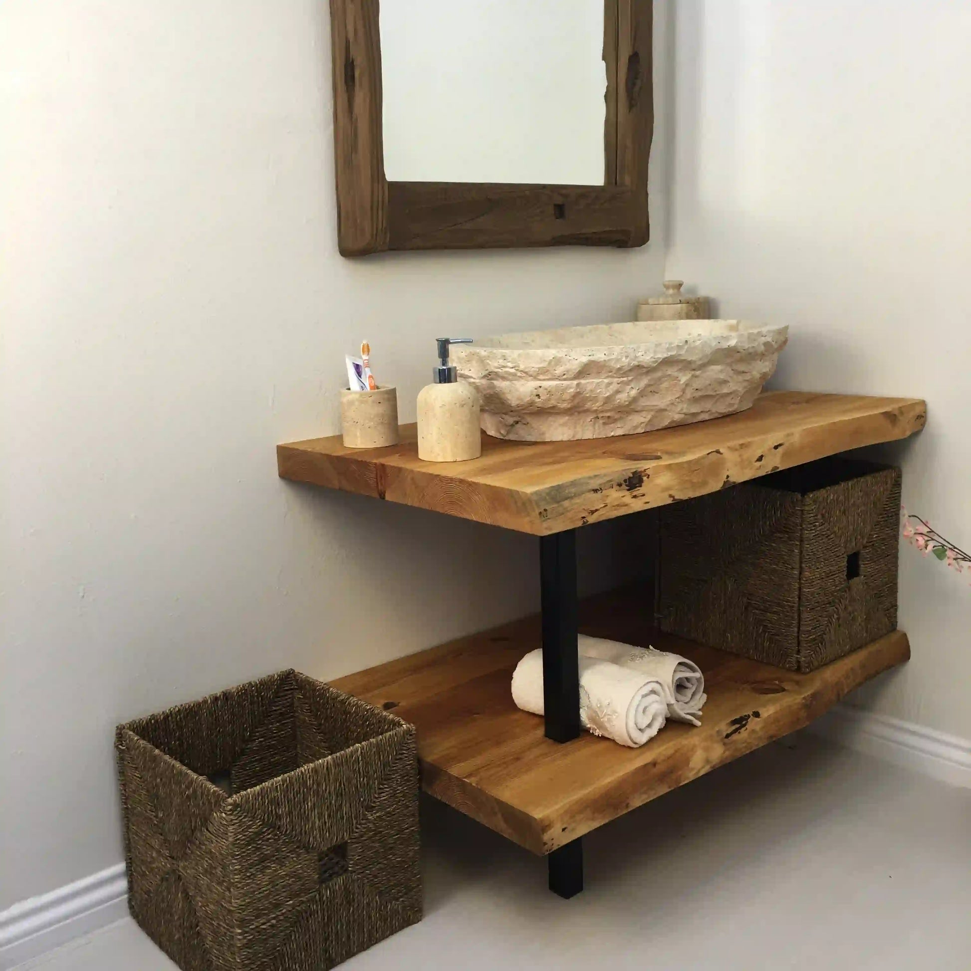 Rustic Bathroom Live Edge Vanities - Farmhouse Wood Slab Vanity