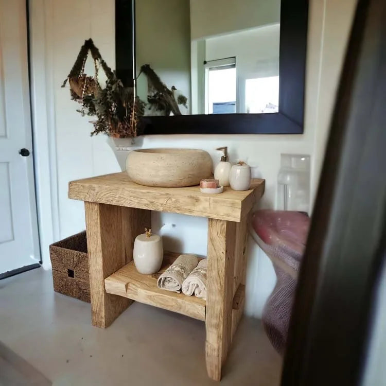 Rustic Bathroom Vanities - Oak Narrow Live Edge Wood Vanity