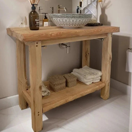 Rustic Bathroom Vanities - Farmhouse Narrow Live Edge Wood Vanity