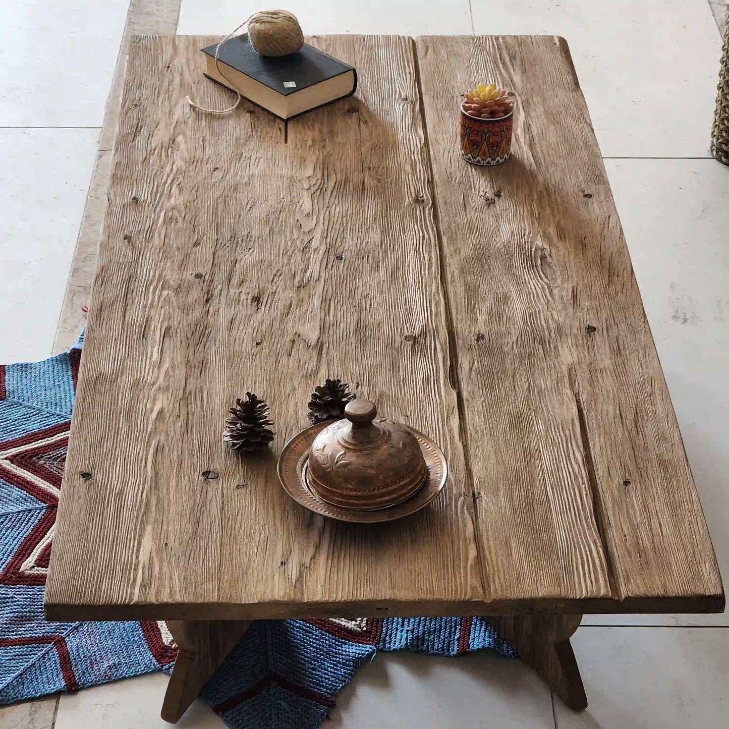 Rustic Coffee Table - Live edge solid brown top unique wooden