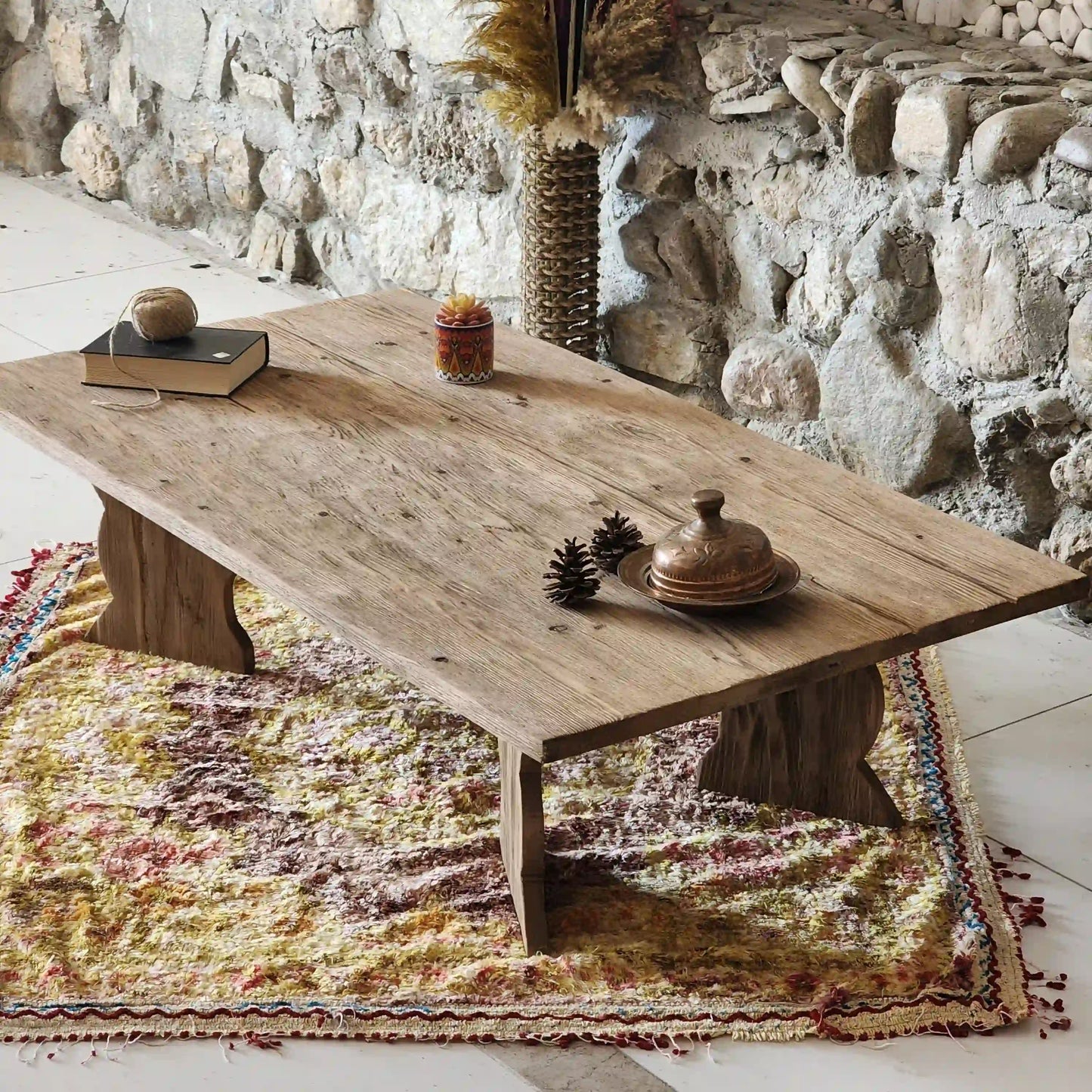 Rustic Coffee Table - Live edge solid brown top unique wooden