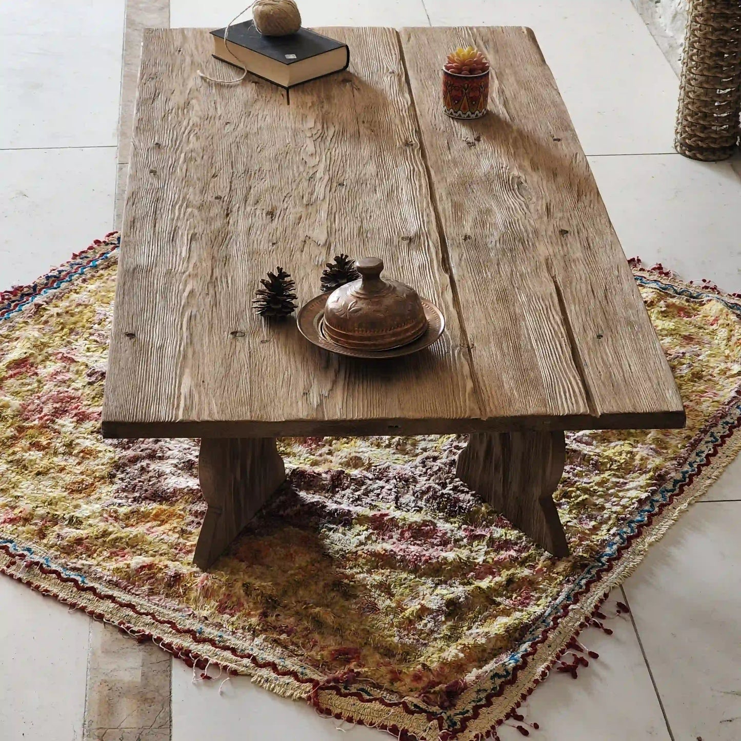 Rustic Coffee Table - Live edge solid brown top unique wooden