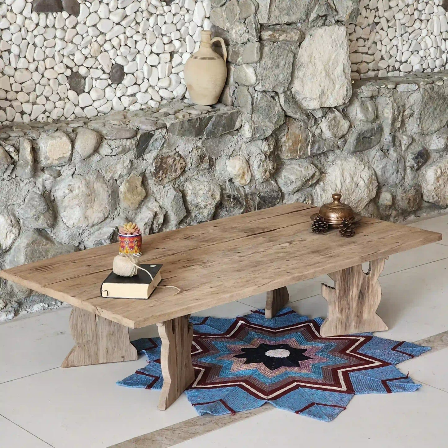 Rustic Coffee Table - Live edge solid brown top unique wooden