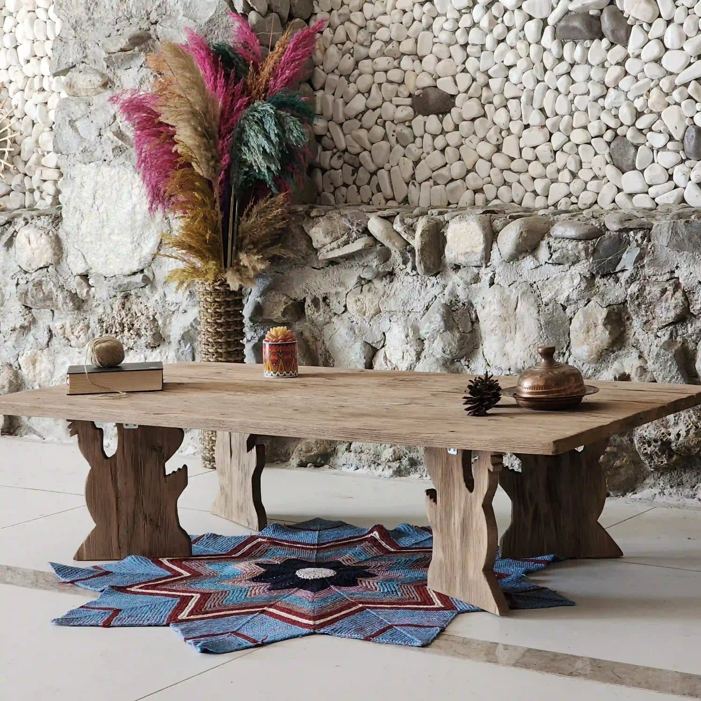 Rustic Coffee Table - Live edge solid brown top unique wooden