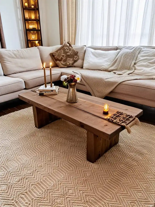 Rustic Coffee Table - Live edge solid brown top unique wooden